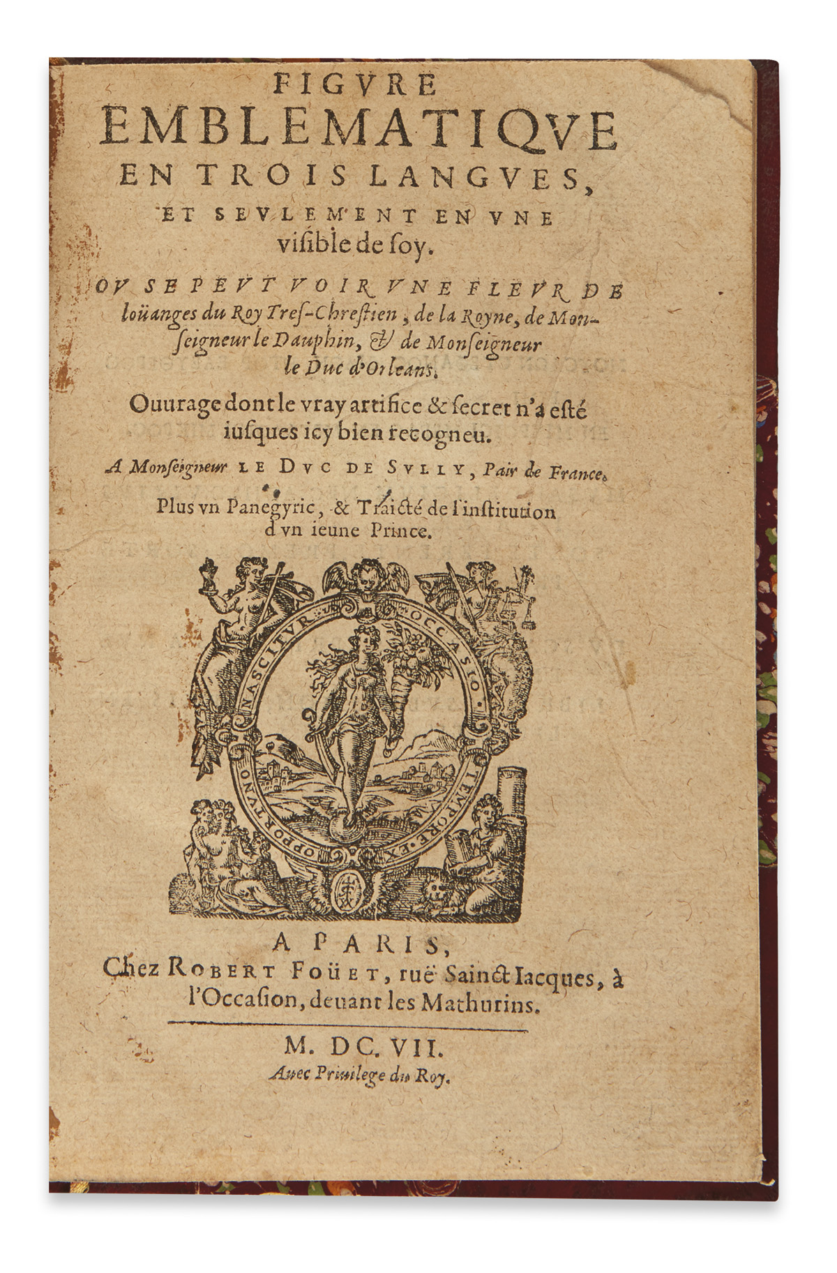 CLAVIÈRE, ÉTIENNE DE. Figure Emblématique en Trois Langues.  1607